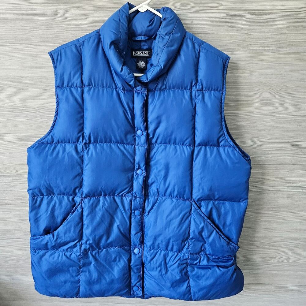 Lands End Blue Puffer Quilted Vest Womens Size L 14-16 Nylon Goose Down Gorpcore